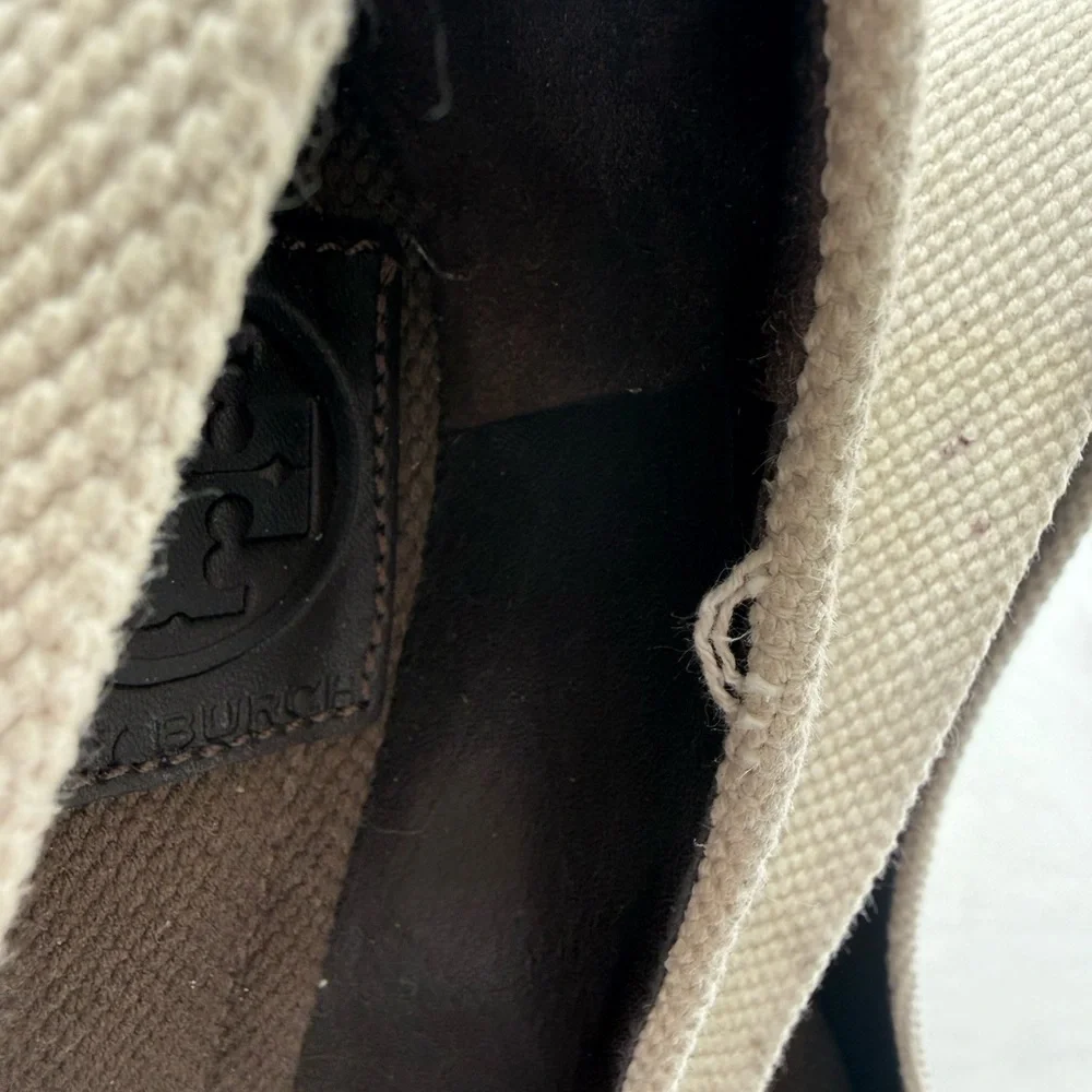 Tory Burch Peep-Toe Wedge Espadrilles-Size 6.5-White/Cream